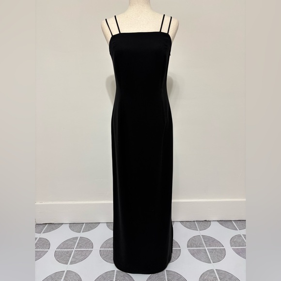 jones ny evening dresses Vintage Jones New York Black Beaded Evening Gown 90s Formal Slip Dress main image 1